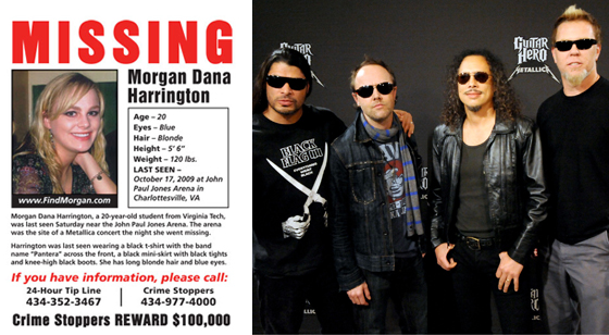Metallica, Morgan Dana Harrington, Missing Poster Metallica, Morgan Dana Harrington, Missing Poster
